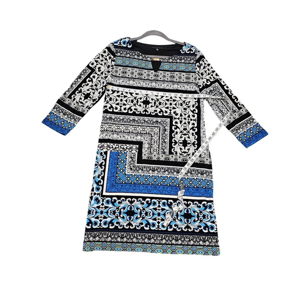 Geometric Print Tiana B. Dress With 3/4 Sleeves In Black/Blue Size M - Picture 9 of 9